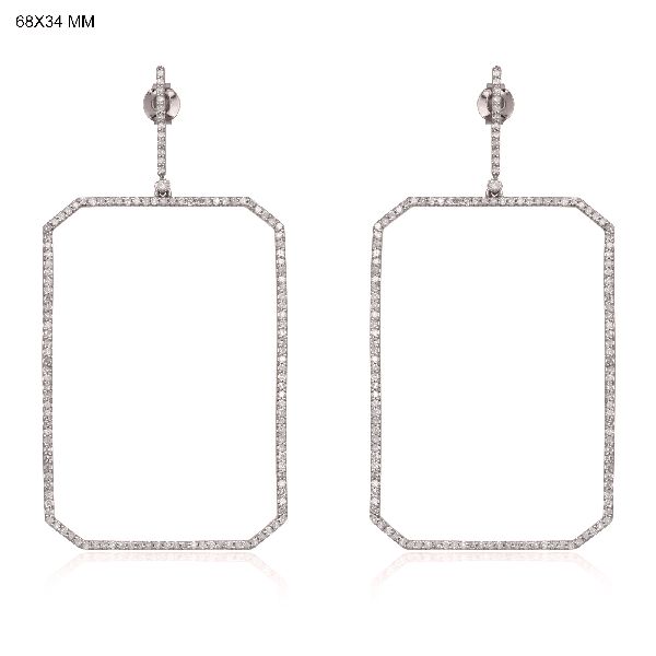 Sterling Silver Diamond Rectangle Dangle Earrings