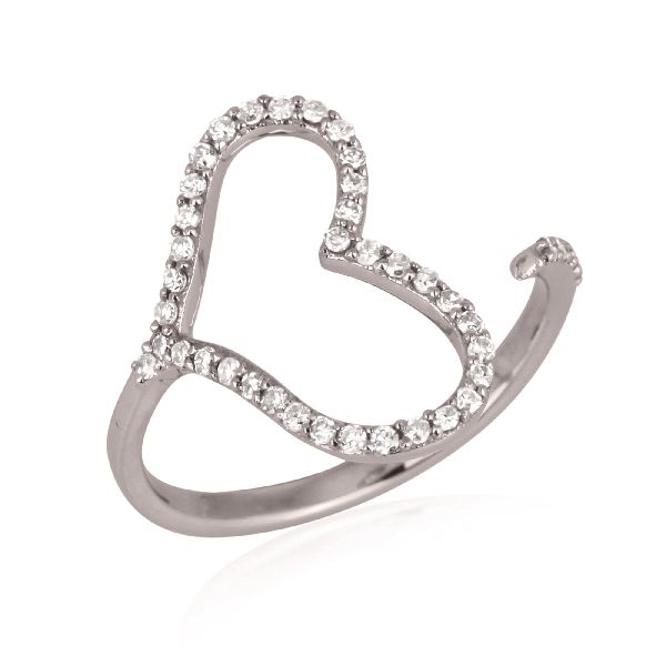 Sterling Silver Heart Diamond Gap Ring