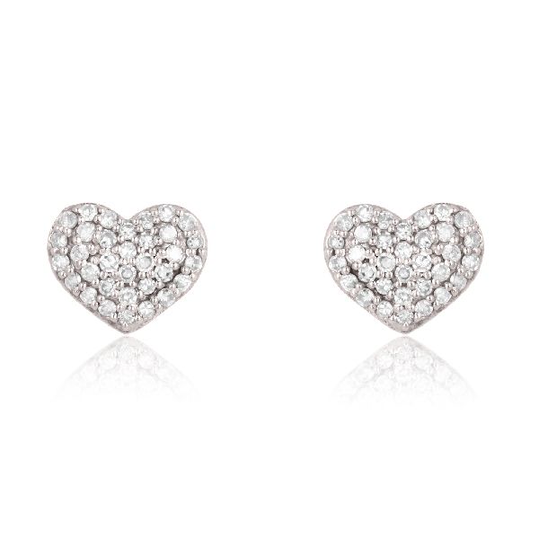 Sterling Silver Pave Diamond Heart Studs