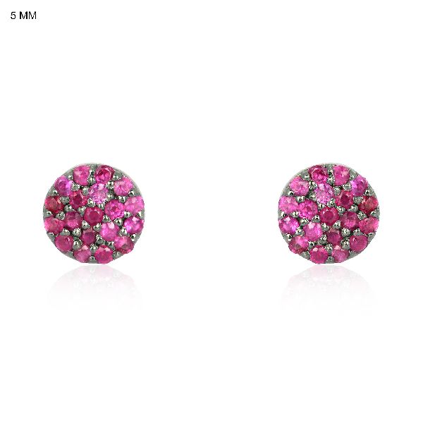 Sterling Silver Round Pave Ruby Studs
