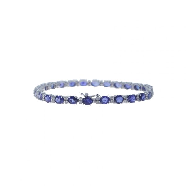 White Gold 5 X 4 mm Oval Blue Sapphire Tennis Bracelet