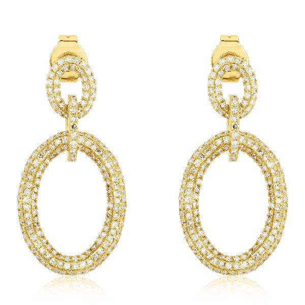 Yellow Gold Diamond Oval Earrings