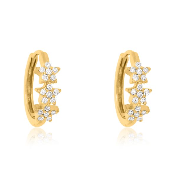 Yellow Gold Tri Star Diamond Huggie Hoop Earrings