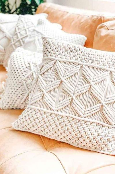 Rectangular Cotton Macrame cushion cover, for Bed, Chairs, Sofa, Style : Dobby, Jacquard, Plain, Twill