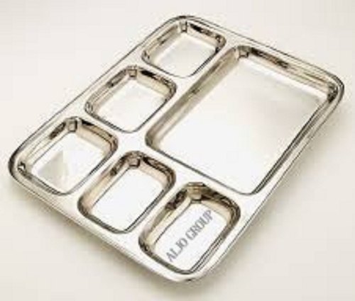 Silver Aljo Plain Stainless Steel Compartment Plate, For Restaurant, Shape : Rectangular