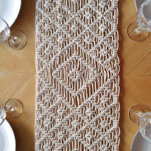 MACRAME TABLE RUNNER, Size : 14x78 inches