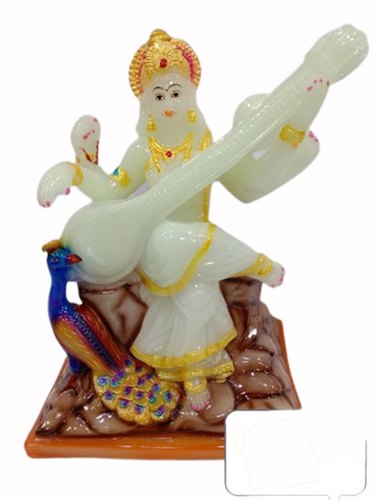 Marble Goddess Saraswati Statue, Size : 15 x 9 cm (LxW)