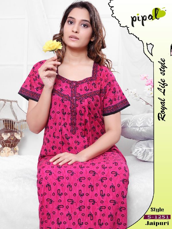 Pipal Cotton Printed Ladies Jaipury Nighties, Size : Free size