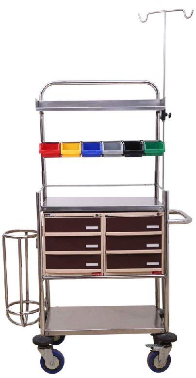 STAINLESS STEEL. CRASH CART TROLLEY, Size : 48X22X18