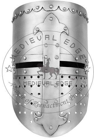 Medieval Edge Cylinderical Mild Steel Knight Helmet, Color : Silver
