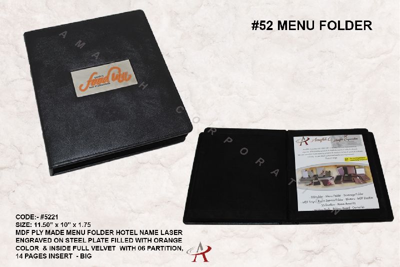 Leatherette+mdf+steel Plate Banquet Menu Folder