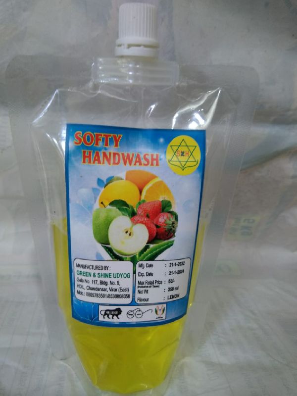 Softy Lemon Pouch Hand Wash, Form : Liquid