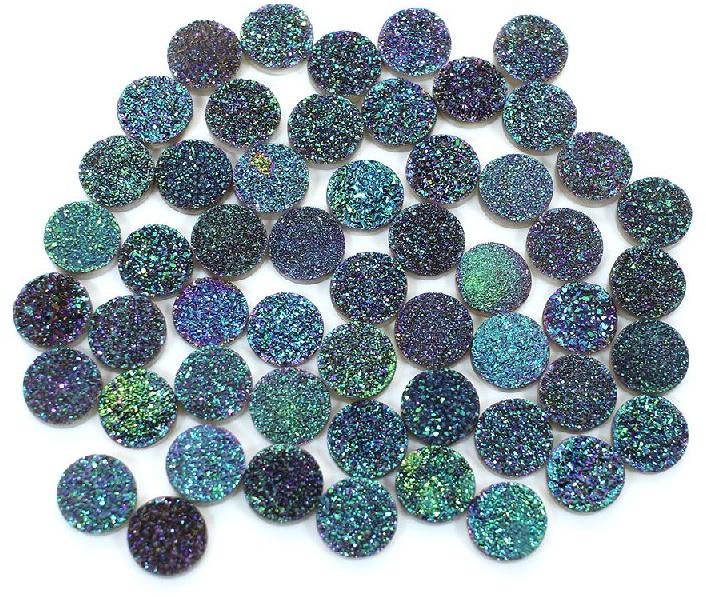 Round Titanium Green Druzy Semi Precious Stone