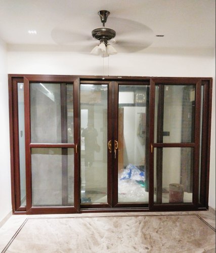 Glass UPVC Sliding Door, Frame Color : Brown