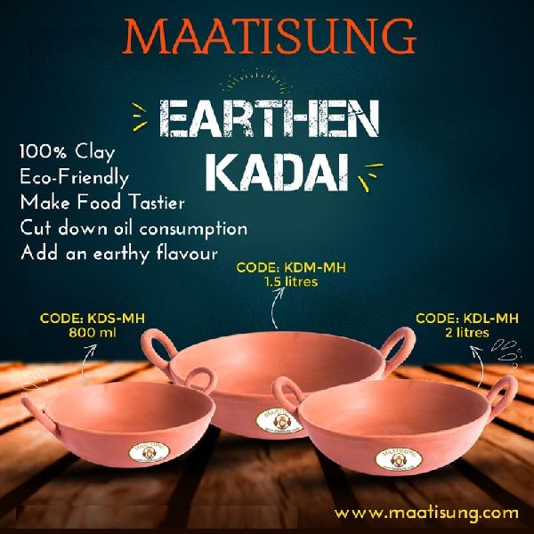 Earthen Kadai Set, Capacity : 800ML to 2 Litres.