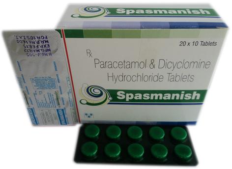 Paracetamol and Dicyclomine HCl Tablet, Packaging Size : 10*10