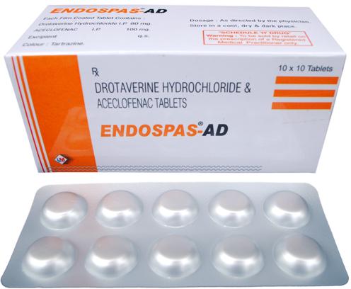 ENDOSPAS AD Drotaverine HCL, Aceclofenac Tablets, Packaging Type : Plastic Packets