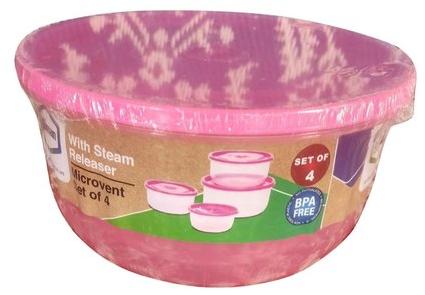 Gluman Round Plastic Lid Bowl Set, Color : Pink