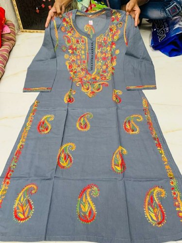 Cotton ladies chikan kurti, Size : M, XL, XXL, XXXL