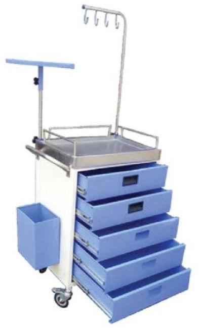  Square Steel Powder Coated 5 Hospital Medicine Trolley, Color : Blue