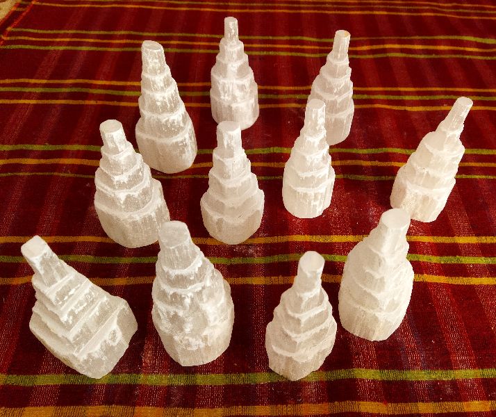 Wands Gemstone Natural selenite crystal tower, for Kundalini, Size : 5-7 Inch