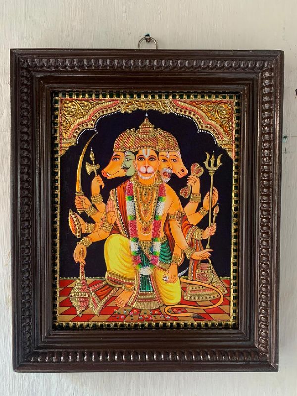 Panchmukhi Hanuman Tanjore Painting, for Home Decoration, Packaging Type : Carton Box