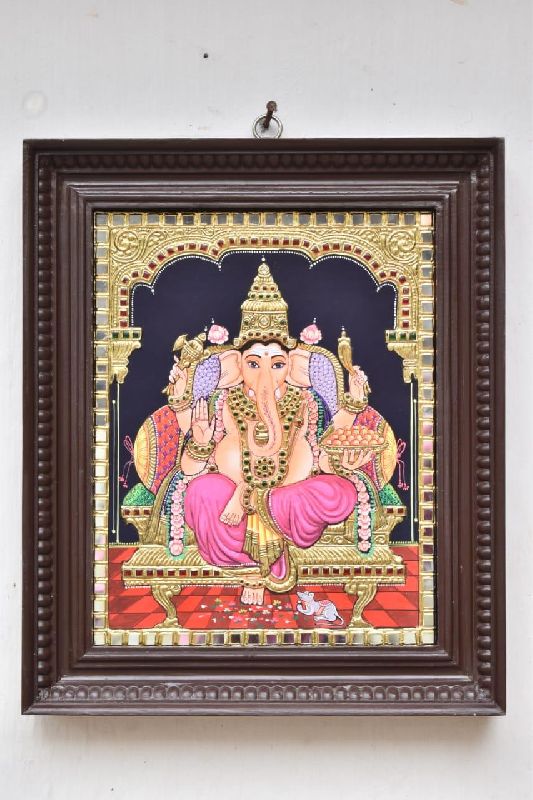 Vinayagar Tanjore Painting, for Wall Decoration, Packaging Type : Paper Box