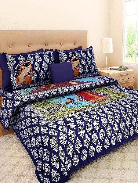 Cotton Jaipuri Double Bedsheet, for Home, Hotel, Feature : Anti Shrink, Anti Wrinkle