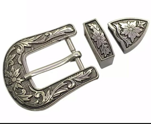 Silver Square Carved Metal Buckle, for Belts, Size : Standard