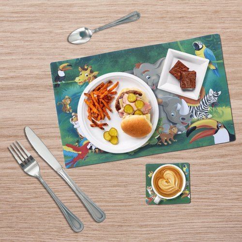 Animal Print Table Mat With Coaster Set