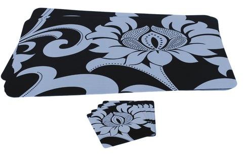 Black & White Table Mat With Coaster Set