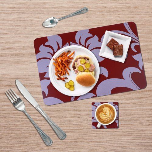 Floral Print Table Mat With Coaster Set