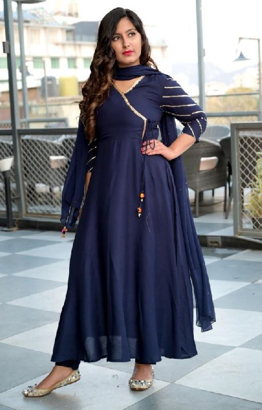 Plain Blue Anarkali Suit Set, Occasion : Festival Wear, Party Wear