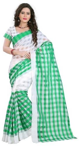 Checked Powerloom Cotton Sarees, Feature : Anti-Wrinkle, Easy Wash, Skin Friendly