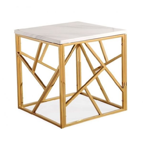 Brass Plated Marble Top Iron Table