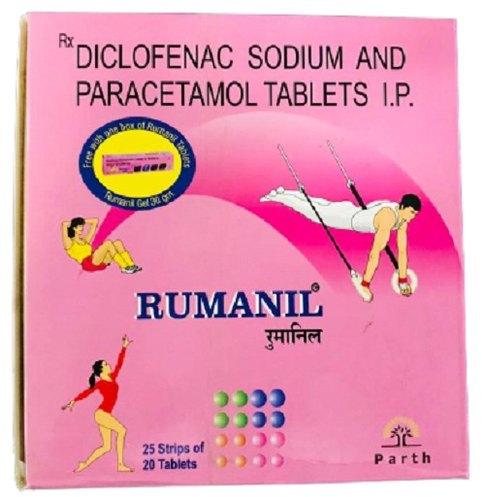 Diclofenac Sodium and Paracetamol Tablets, Packaging Size : 25*20