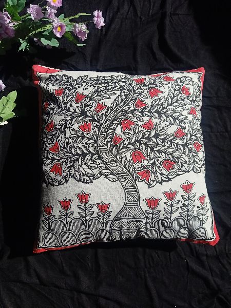 Cotton Madhubani Painted Cushion Cover, Size : 14 x 14 inches