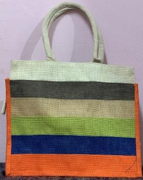 Multicolor Jute Bag, Size : 14.5x12.5x4.5 Inch