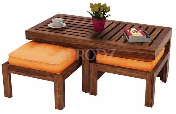 2 Seater Coffee Table Stool Set, Color : Mahogany, Teak