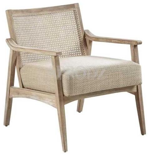 Solid Wood(Mango) Cane Back Upholstered Armchair, Color : Light Brown