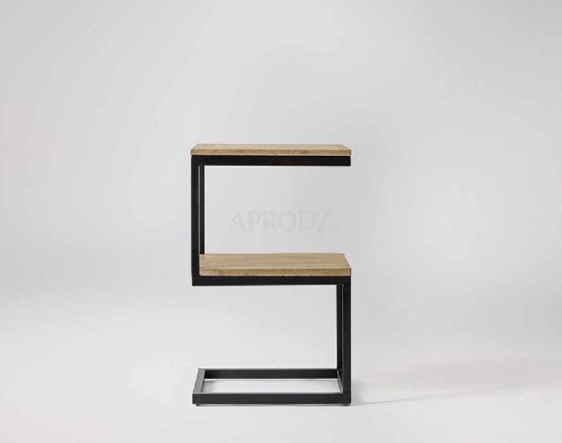 Solid Wood + Steel Side Table, Color : Black
