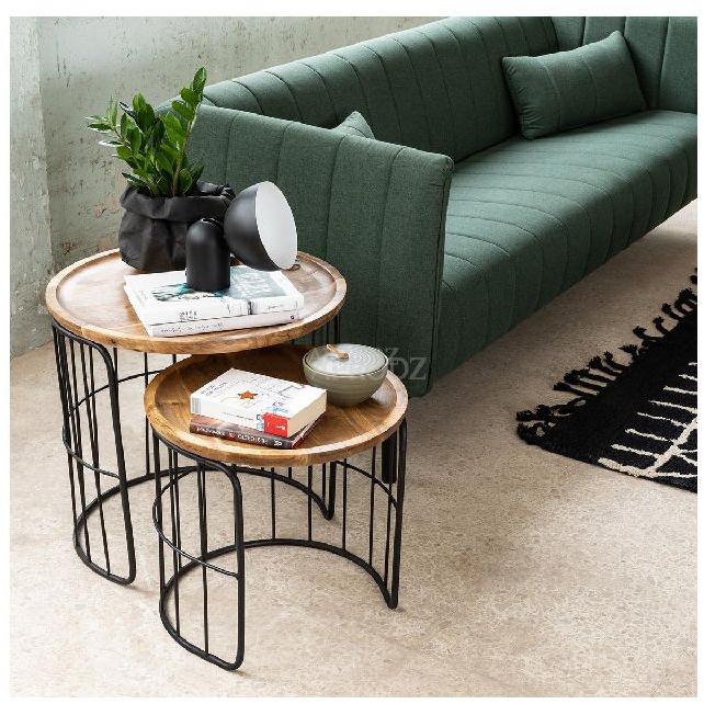 Solid Wood and Metal Nesting Table, Color : Black, White