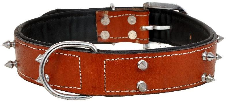 Dogslu Brass Brown Leather Dog Collar, for Animals Use, Width : 1inch