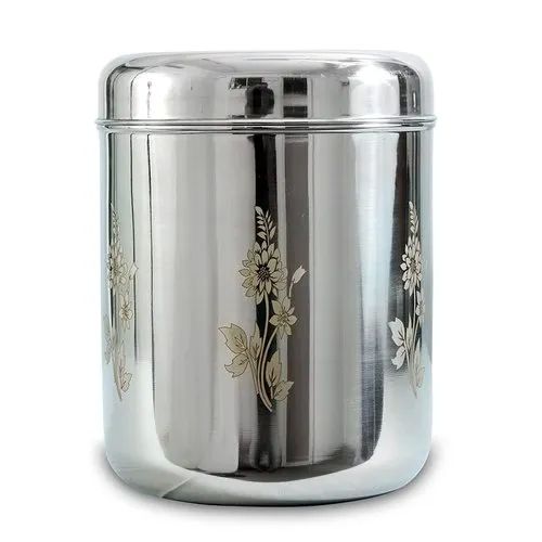 Polished Stainless Steel Tea Container, Size : 18x12.3cm