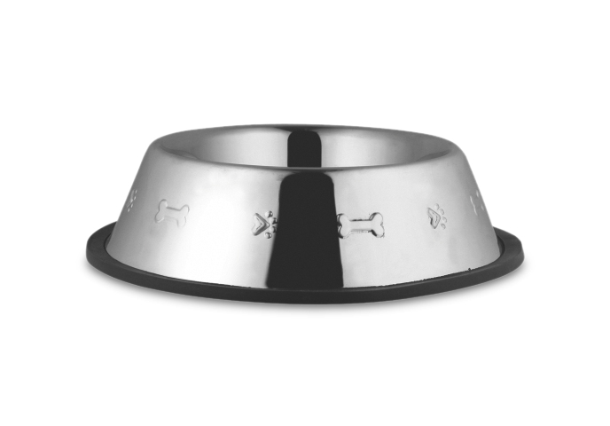 Polished Steel Antiskid Embossed Dog Bowl, Style : Antique
