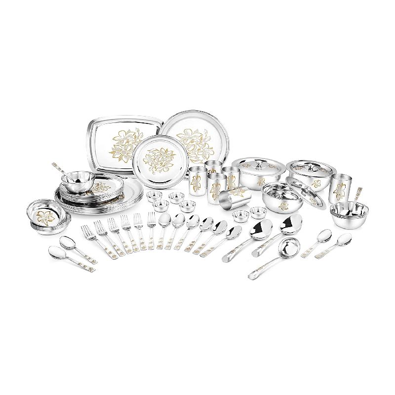 Stainless Steel 61 Piece Dinner Set, for Home Use, Hotels, Feature : Fine Finished, Light Weight