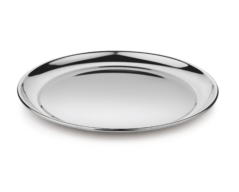 Polished Stainless Steel Round Tray, for Homes, Hotels, Restaurants, Size : 10X6 Inch