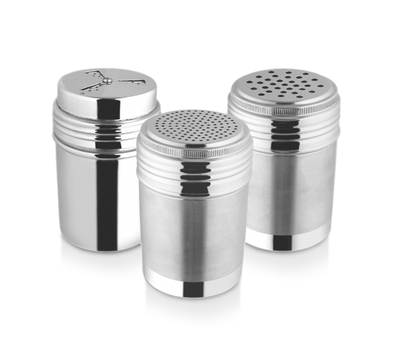 Stainless Steel Salt & Pepper Shaker, for Snacks, Sauce, Fast Food, Cooking, Feature : High Quality