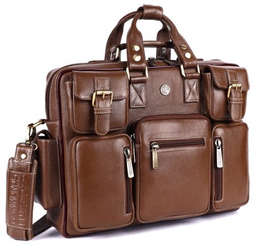 Brown Leather Laptop Bags, Pattern : Plain by Elegant Leather Delhi ...