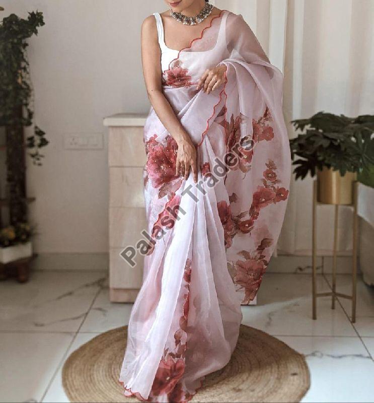 Printed Unstitched Organza Sarees, Occasion : Casual Wear